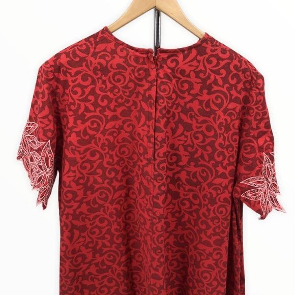 70’s Vintage Handmade Red Print Embroidered Housedress Short Sleeve - Picture 4 of 9